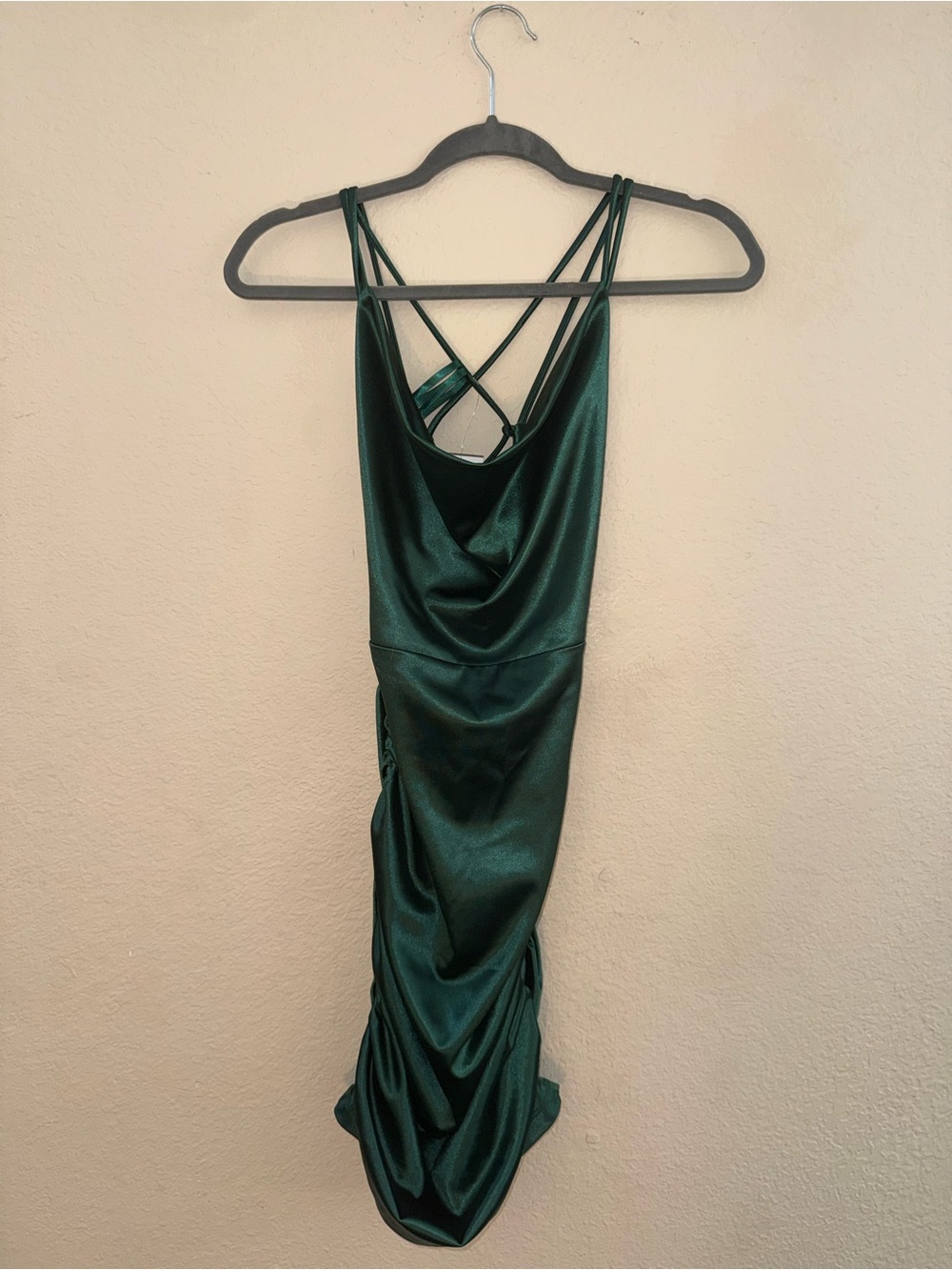 Emerald Satin Cowl Neck Slip Dress - juniors